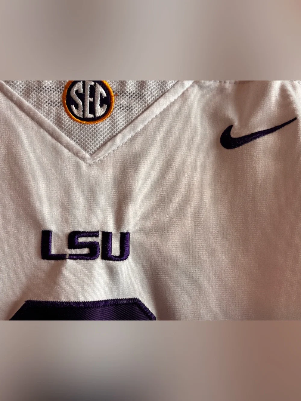 Nike LSU White & Purple Football Jersey